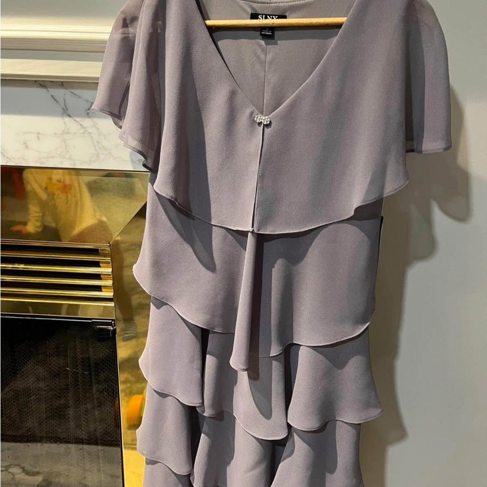 SLNY Women's Layered Dress in Soft Gray